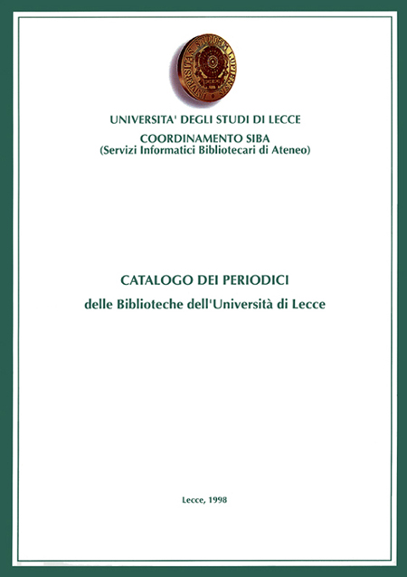 Catalogo dei Periodici Università di Lecce - Cover