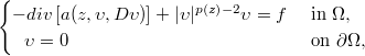 \begin{cases} {-div} \left[a(z,\upsilon,D\upsilon)\right]+\vert \upsilon\vert^{p{(z)}-2}\upsilon  =f  & \text { in } \Omega, \\ ~~ \upsilon  =0  & \text { on } \partial \Omega, \end{cases}